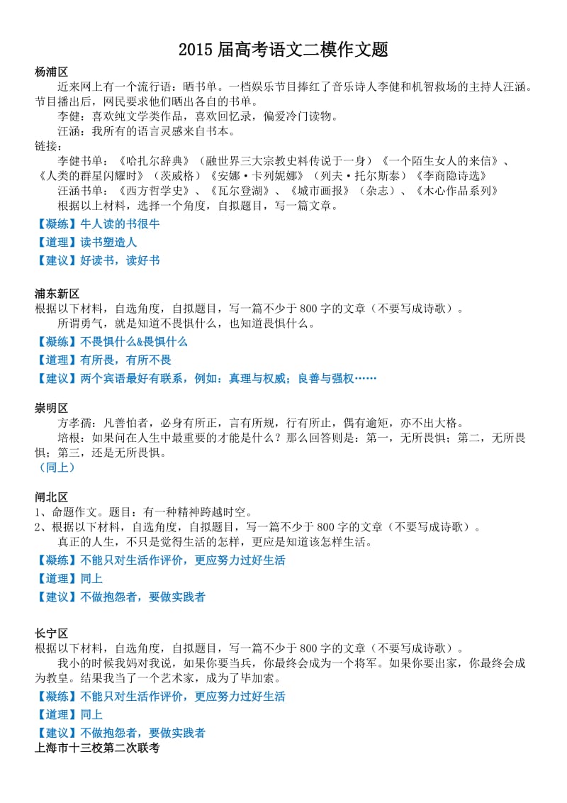 2015上海高考二模作文立意参考.doc_第1页