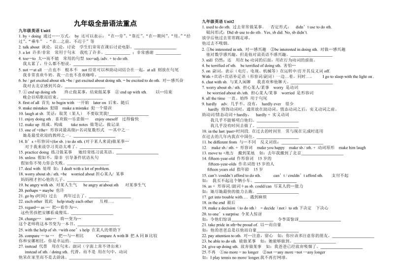 九年级全册词汇句型语法重点(共17页).doc_第1页