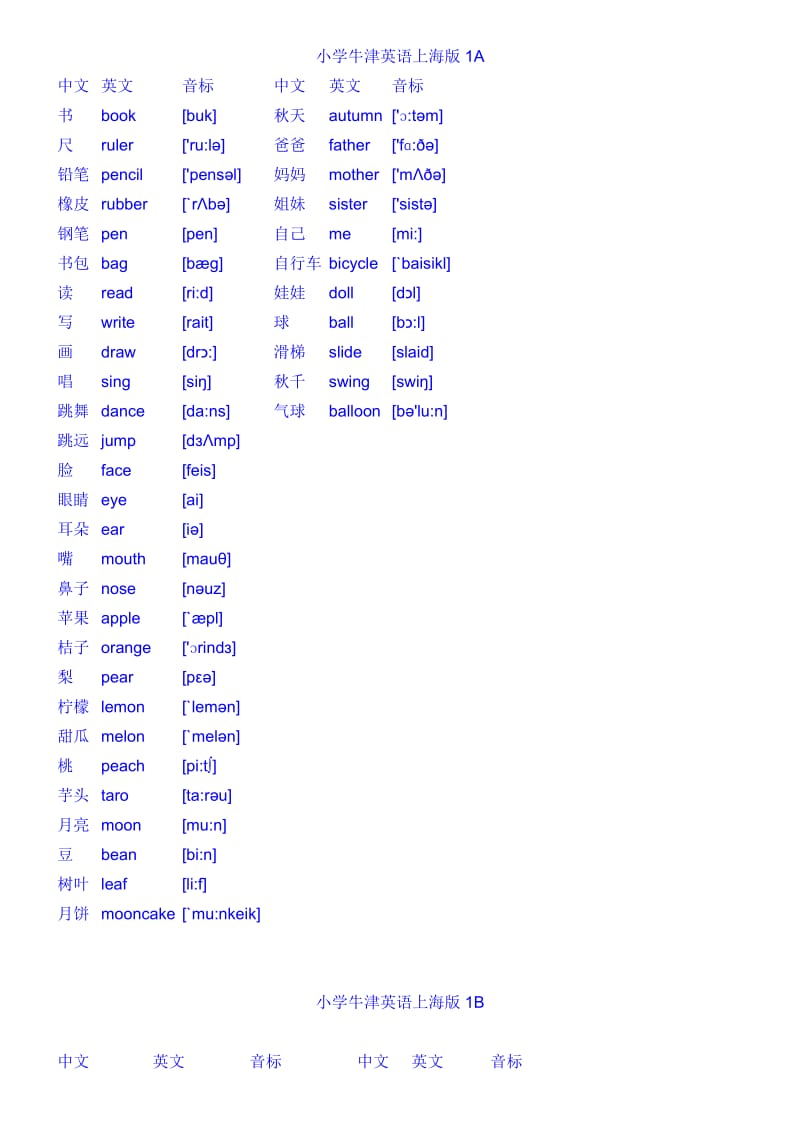 英语小学上海牛津单词.doc_第1页