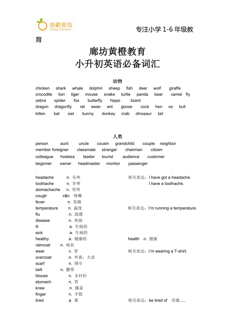 黄橙教育小升初英语必备词汇.doc_第1页