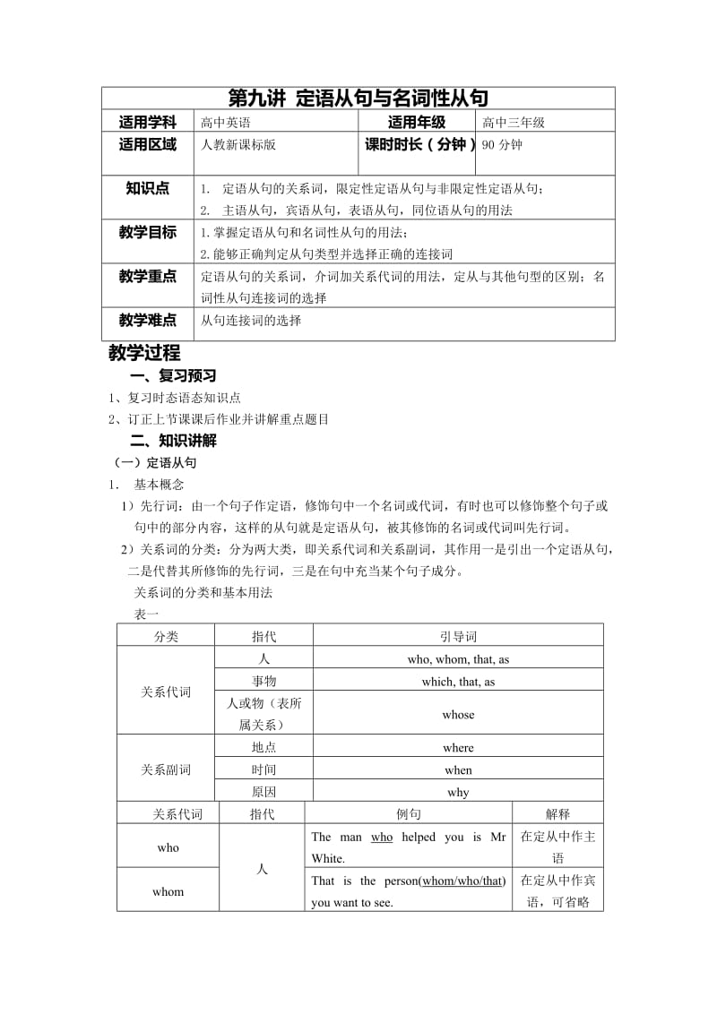 高三英语第九讲定语从句与名词性从句.docx_第1页