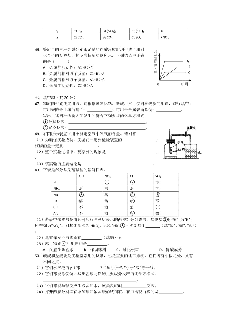 2012年奉贤区初三化学中考模拟(二模).docx_第3页