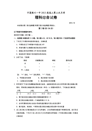 寧夏銀川一中2013屆高三第三次月考(理綜).doc