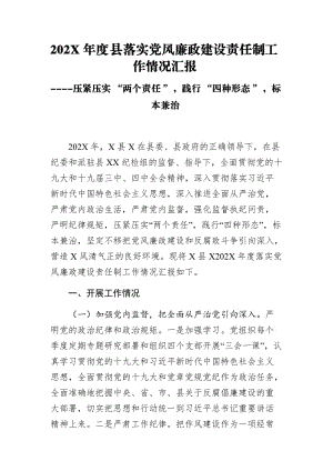 202X年度縣落實黨風廉政建設責任制工作情況匯報----壓緊壓實“兩個責任”踐行“四種形態(tài)”標本兼治