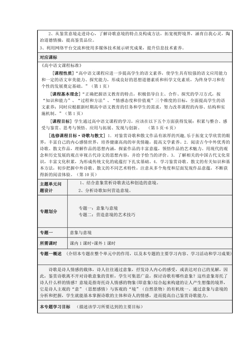 山东省平邑县一中高二语文 诗歌的意境鉴赏主题单元设计 鲁教版.doc_第2页