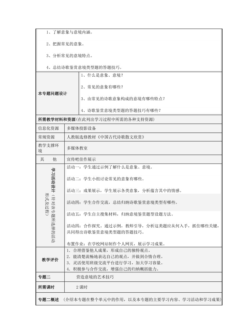 山东省平邑县一中高二语文 诗歌的意境鉴赏主题单元设计 鲁教版.doc_第3页