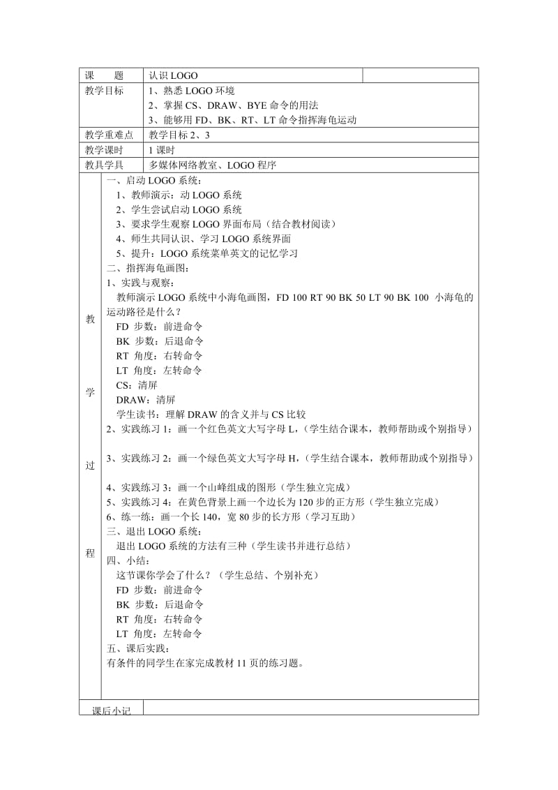 青岛版信息技术教案(六年级上册)logo语言.doc_第1页