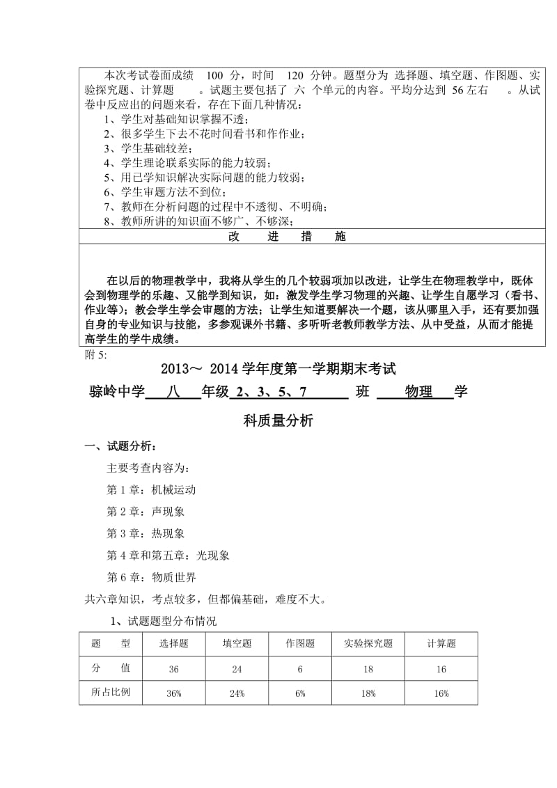 2013-2014学年度第一学期期末八年级物理测试质量分析.doc_第2页