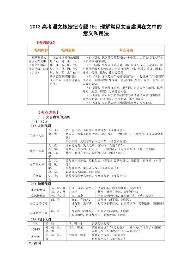 2013高考语文核按钮专题15理解常见文言虚词在文中的意义和用法.doc_第1页