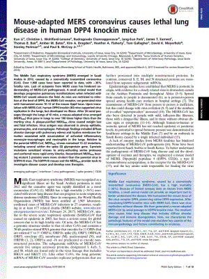 【病毒外文文獻】2017 Mouse-adapted MERS coronavirus causes lethal lung disease in human DPP4 knockin mice