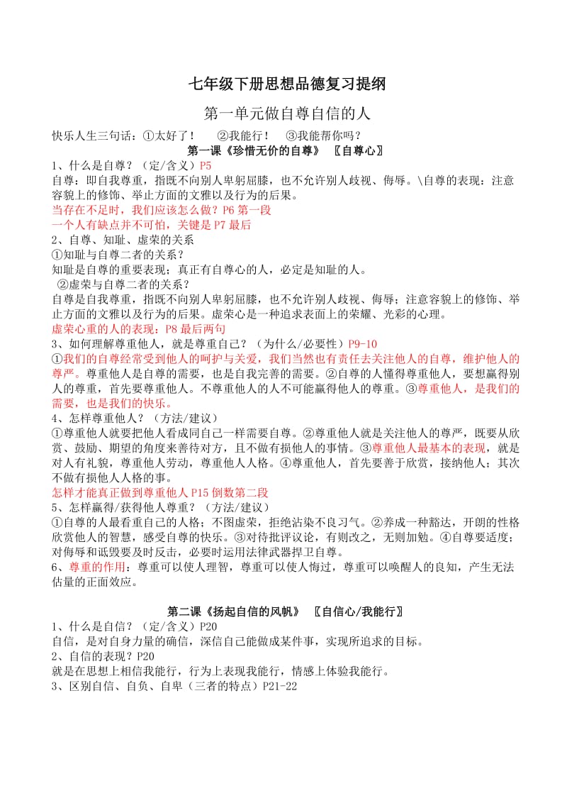 (打印)七年级下册思想品德复习提纲.doc_第1页