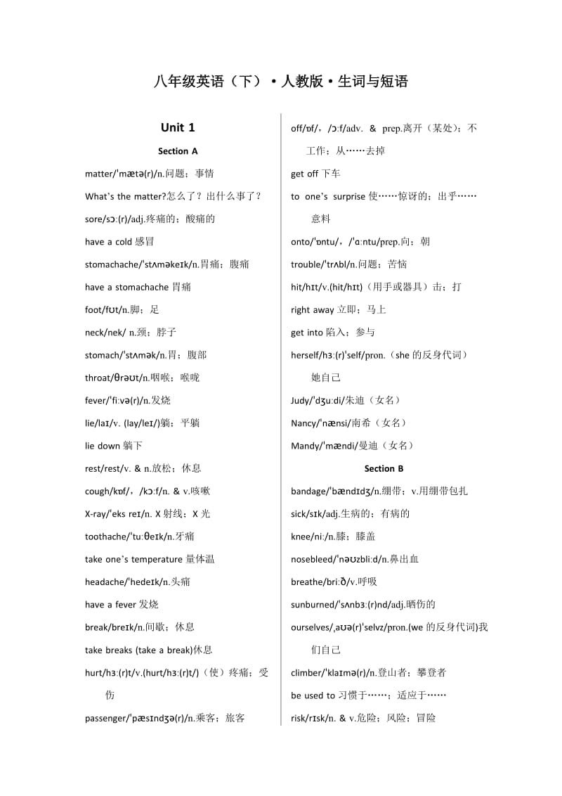 《中学教材全解》八年级下(人教版)生词短语表word版.doc_第1页