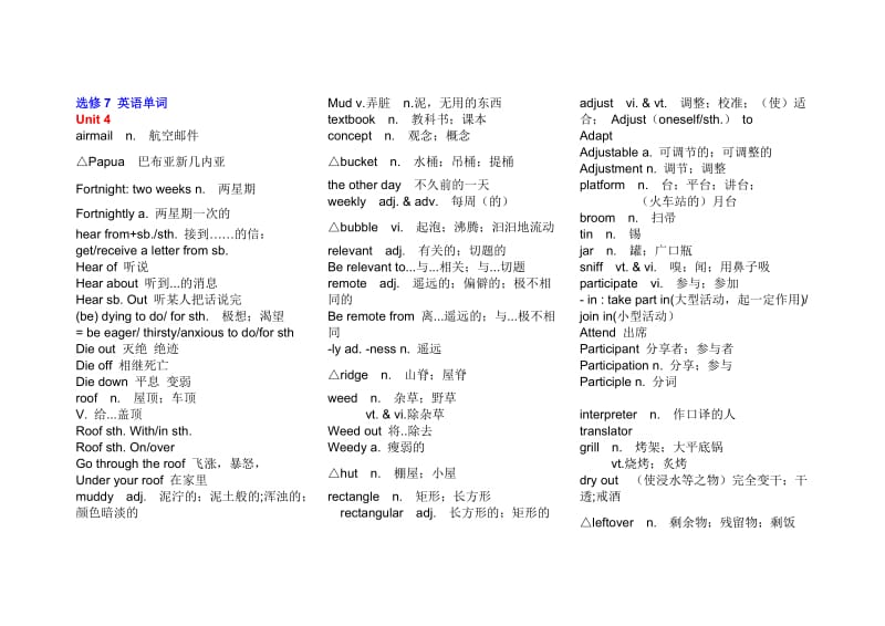 人教版高中英语选修七词汇unit4-unit.doc_第1页