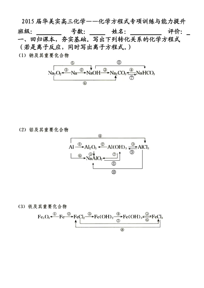 2015届华美高三化学方程式专项训练与能力提升.doc_第1页