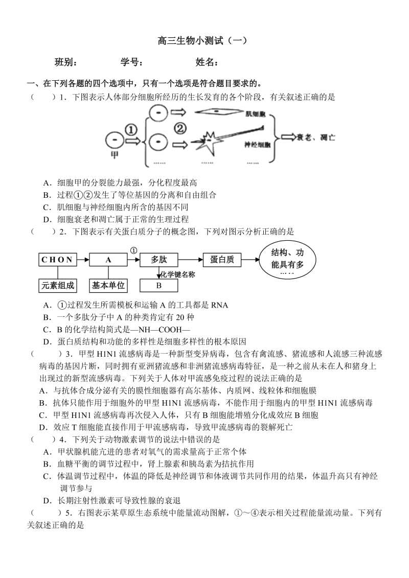 2013高三生物小测试.doc_第1页