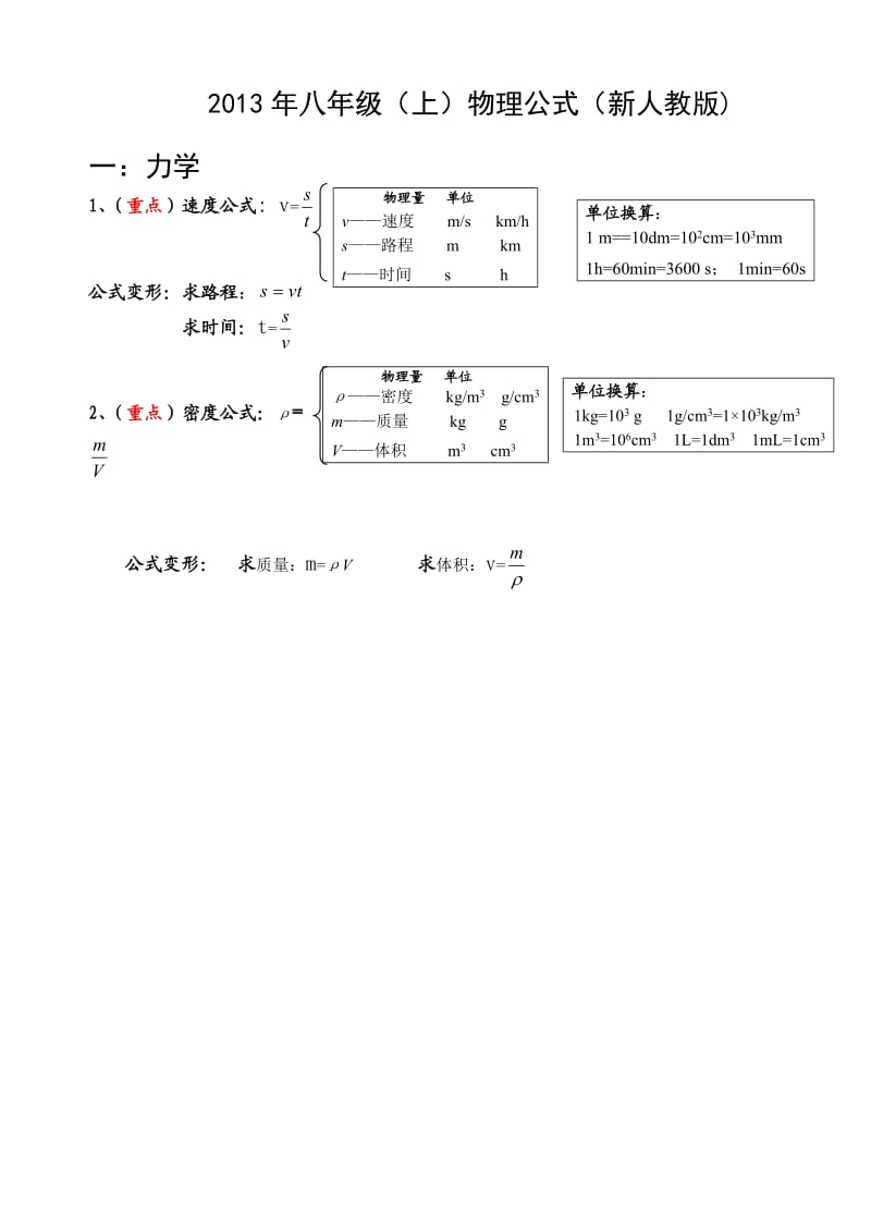 A12013年八年级(上)物理公式(新人教版).doc_第1页