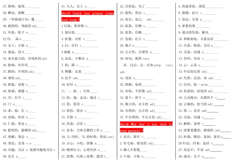 2015年春季人教版八年级下册英语单词与词组测试U1-10(打印版).doc_第2页