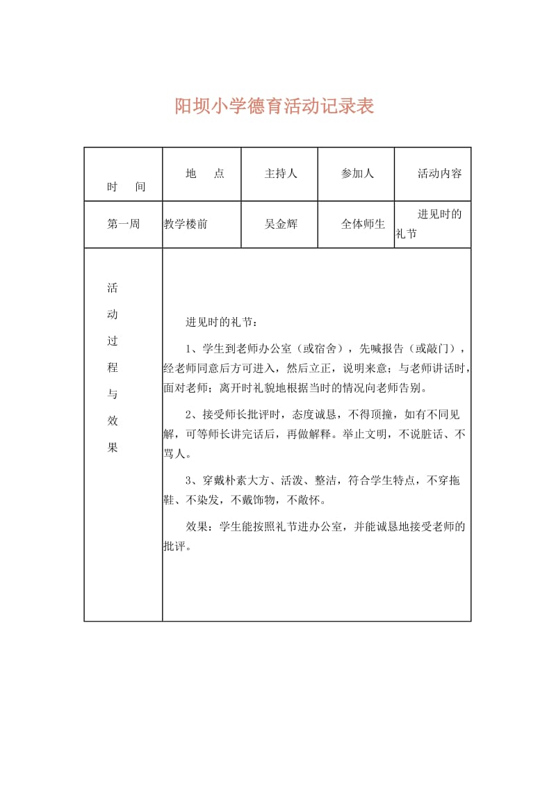 阳坝小学德育活动记录表.doc_第1页