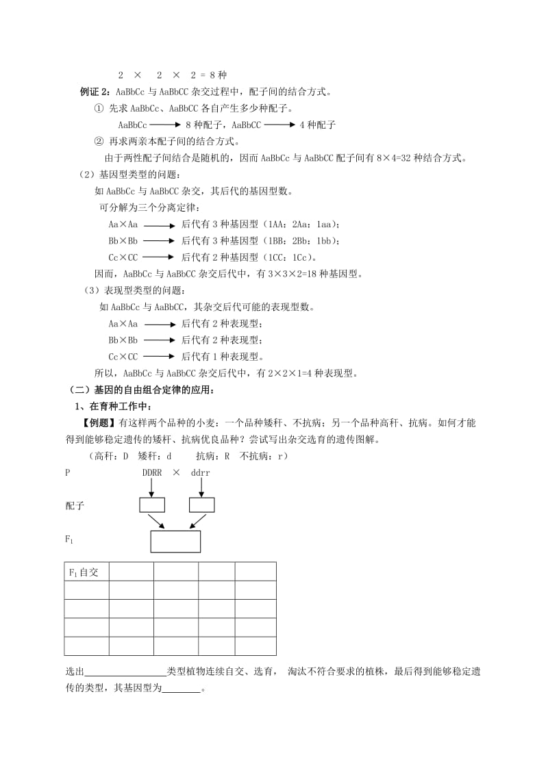 江苏省姜堰张甸中学高三生物一轮复习基因自由组合定律教学案.doc_第3页