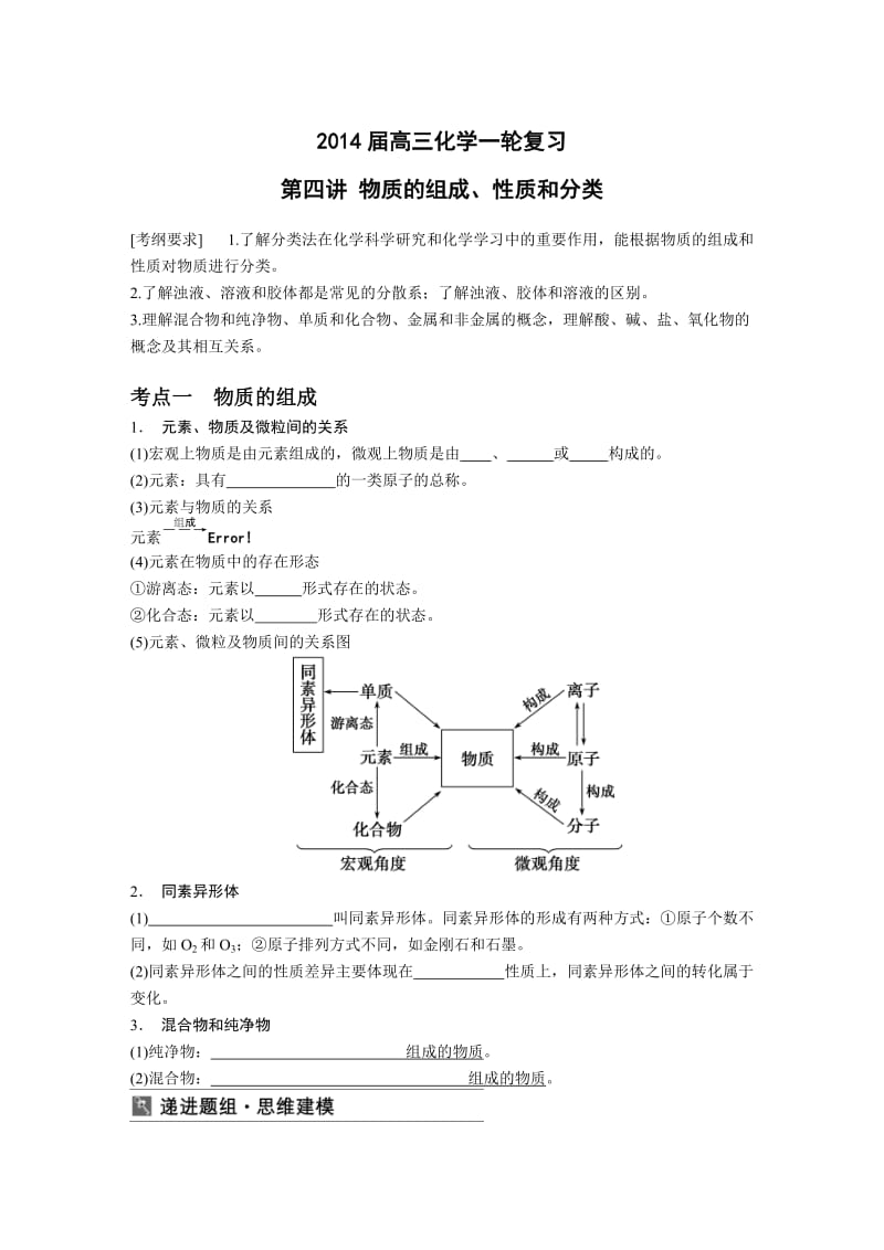 2014届高三化学一轮复习教学案2.1物质的组成、性质和分类.doc_第1页