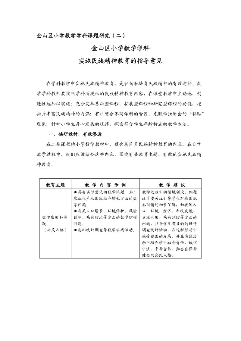 金山区小学数学学科实施民族精神教育的指导意见.doc_第1页