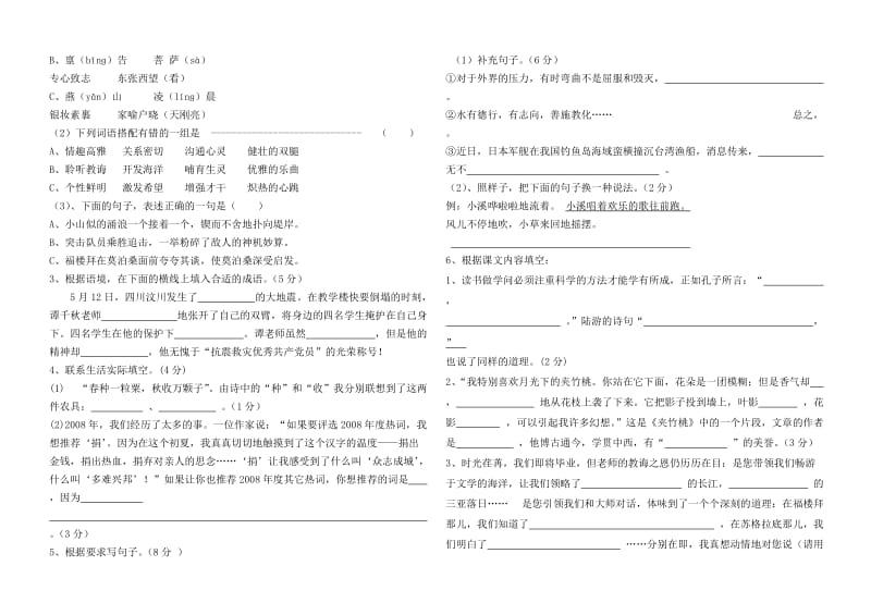 苏教版实验小学六年级语文毕业试卷.doc_第2页