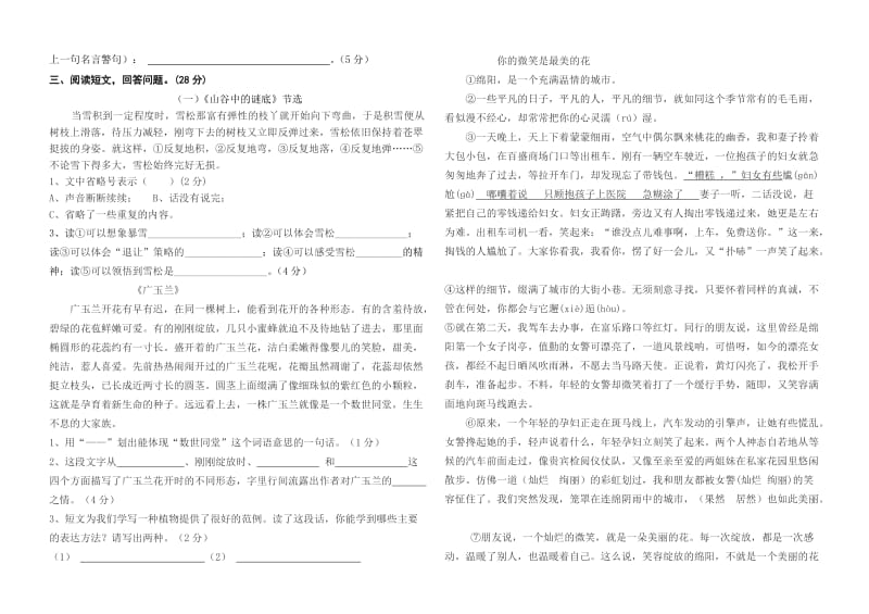 苏教版实验小学六年级语文毕业试卷.doc_第3页