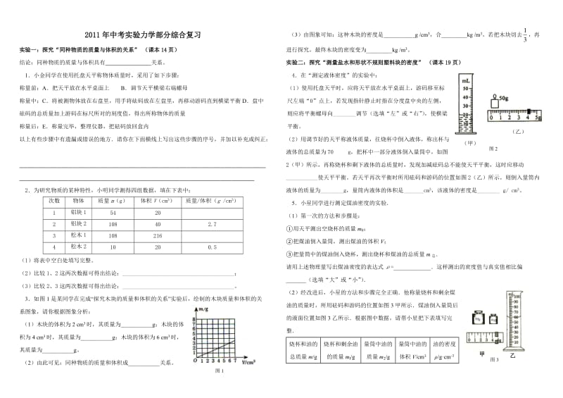 2011年中考实验力学部分综合复习.doc_第1页