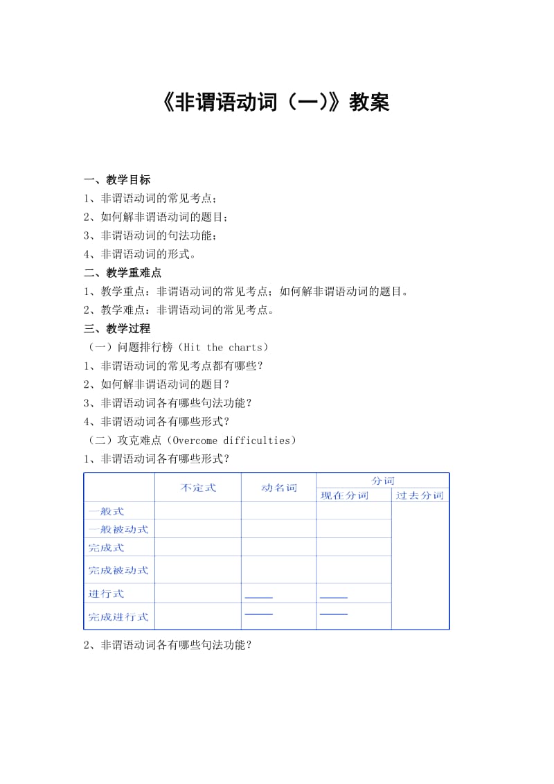 2012年高考英语《非谓语动词(一)》教案.doc_第1页