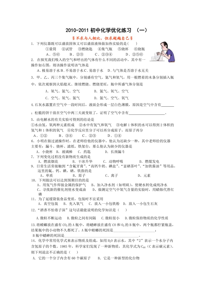 2010-2011初中化学优化练习上册.doc_第1页