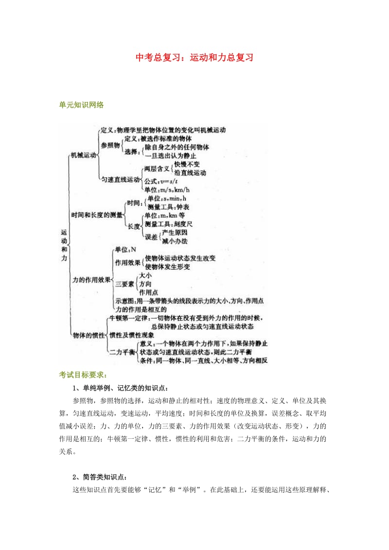 九年级物理中考总复习：运动和力总复习.doc_第1页