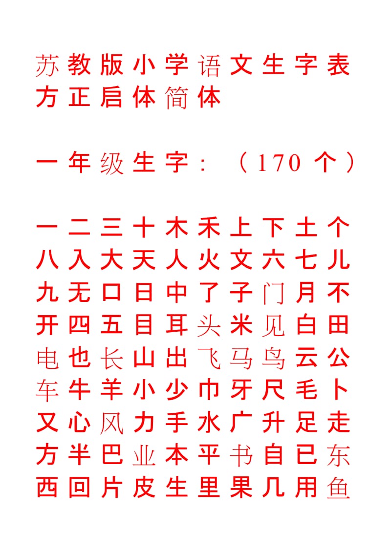 苏教版小学语文生字表方正启体简体.doc_第1页