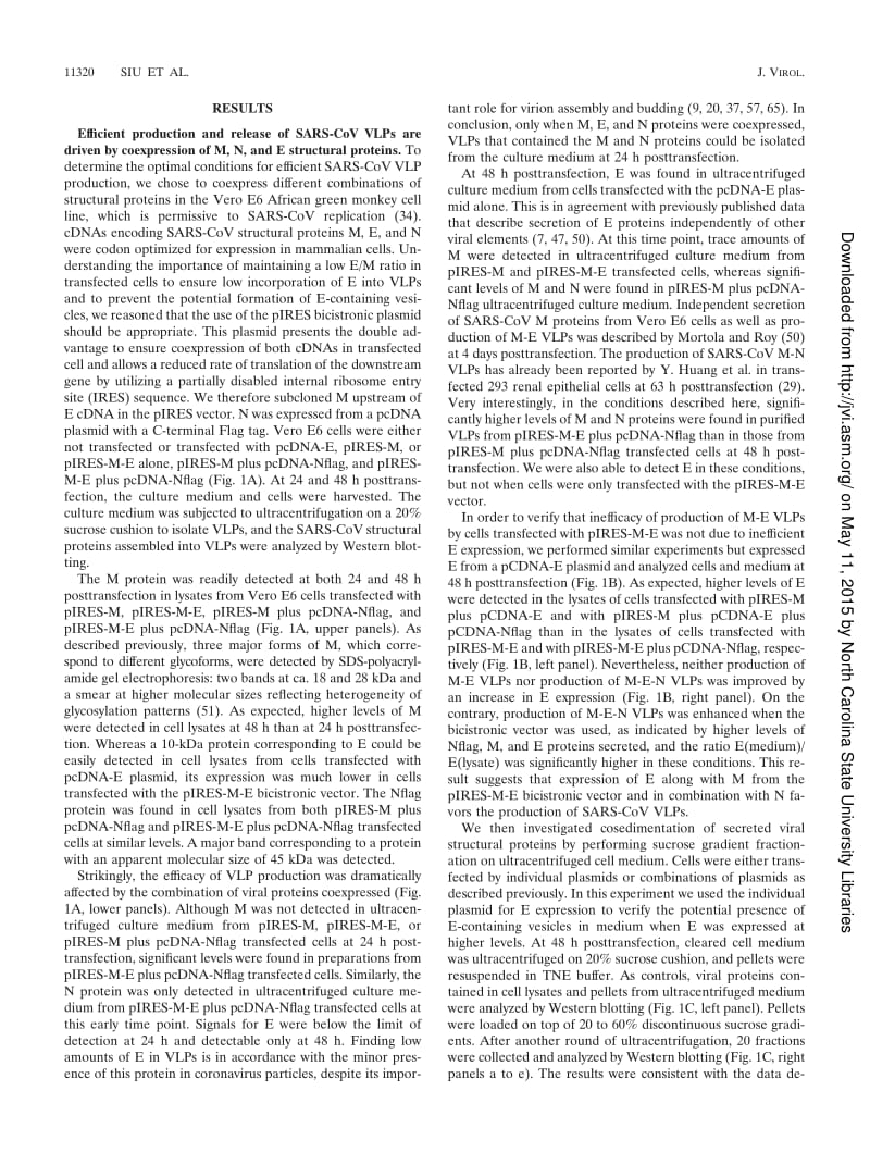 【病毒外文文献】2008 The M, E, and N Structural Proteins of the Severe Acute Respiratory Syndrome Coronavirus Are Required for Efficient_第3页