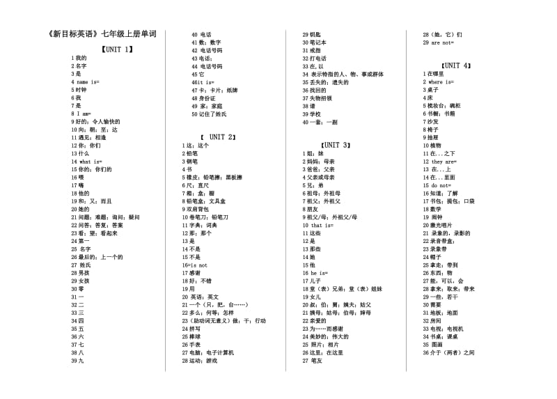 七年级上册所有单词的汉语,适合学生复习时默写.doc_第1页