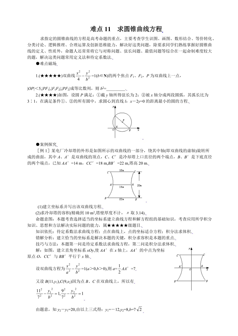 备战2010高考数学难重点精讲11求圆锥曲线方程.doc_第1页