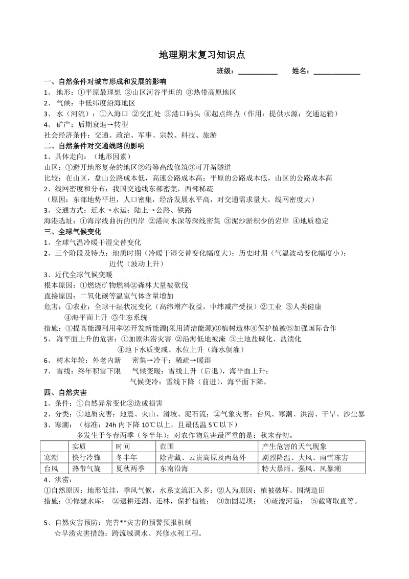 高一地理下学期必修二期末复习知识点.docx_第1页