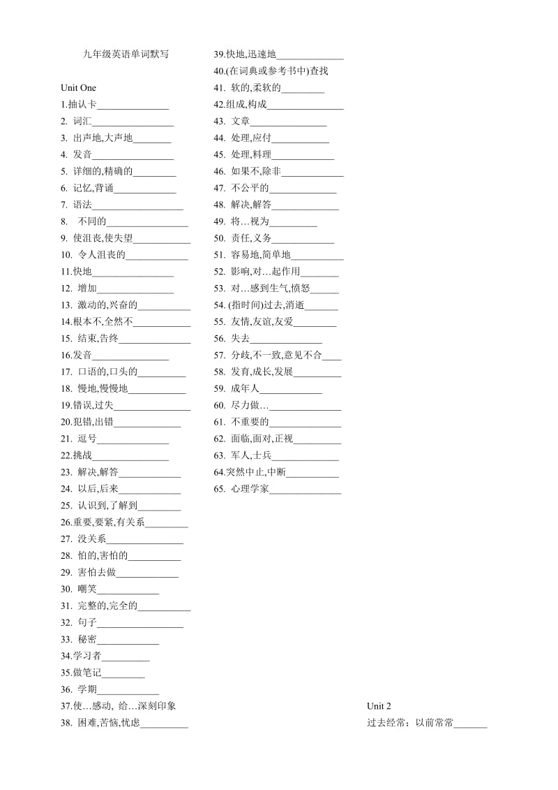 九年级u1-15单词默写表.doc_第1页