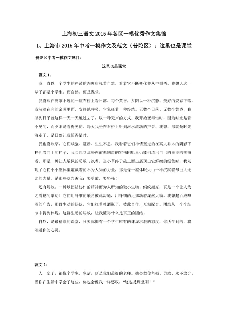 上海初三语文历年各区一模优秀作文集锦.doc_第1页