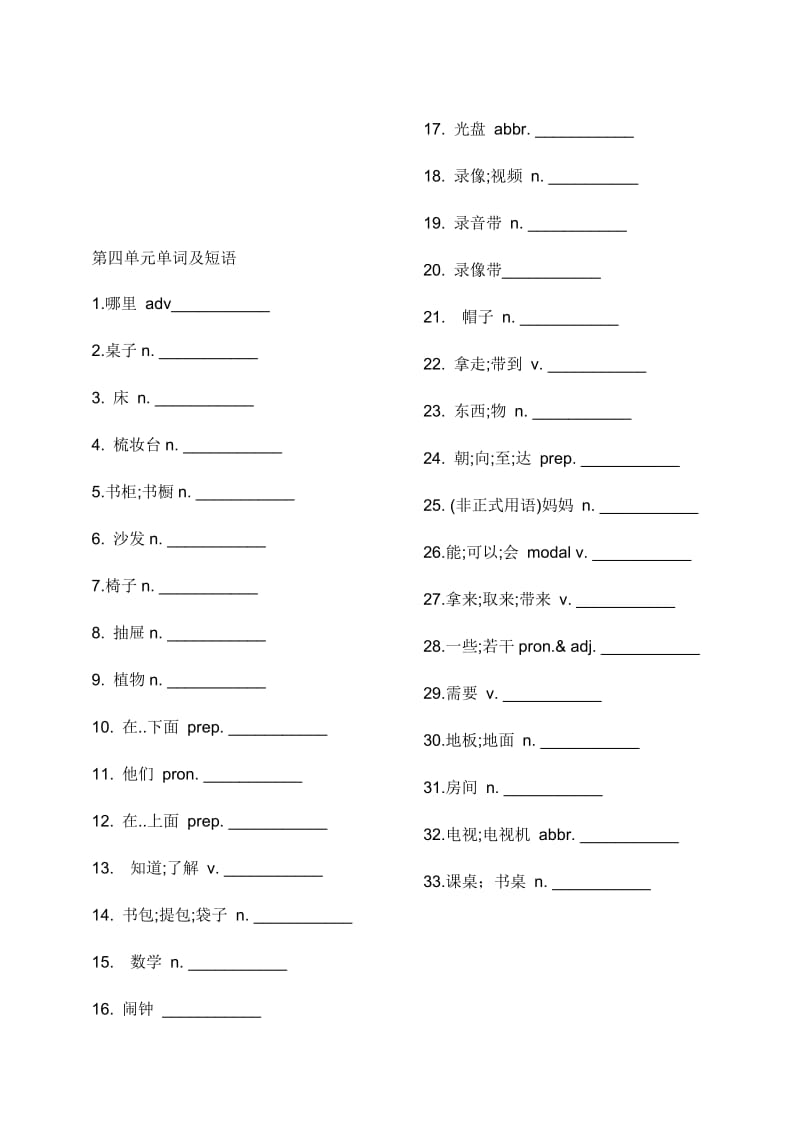 七年级上册unit3到unit12英语单词默写表.doc_第2页