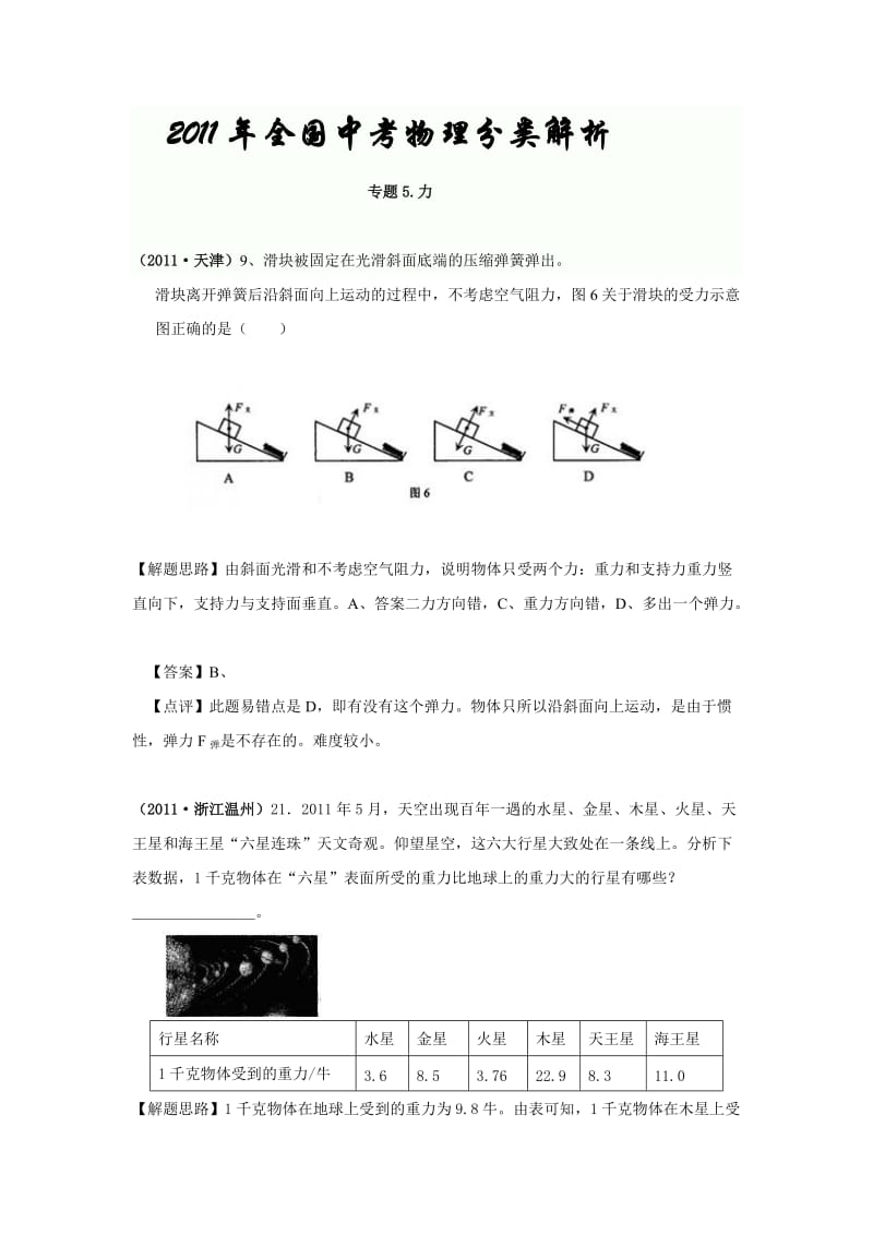 2011年中考物理分类：力.doc_第1页