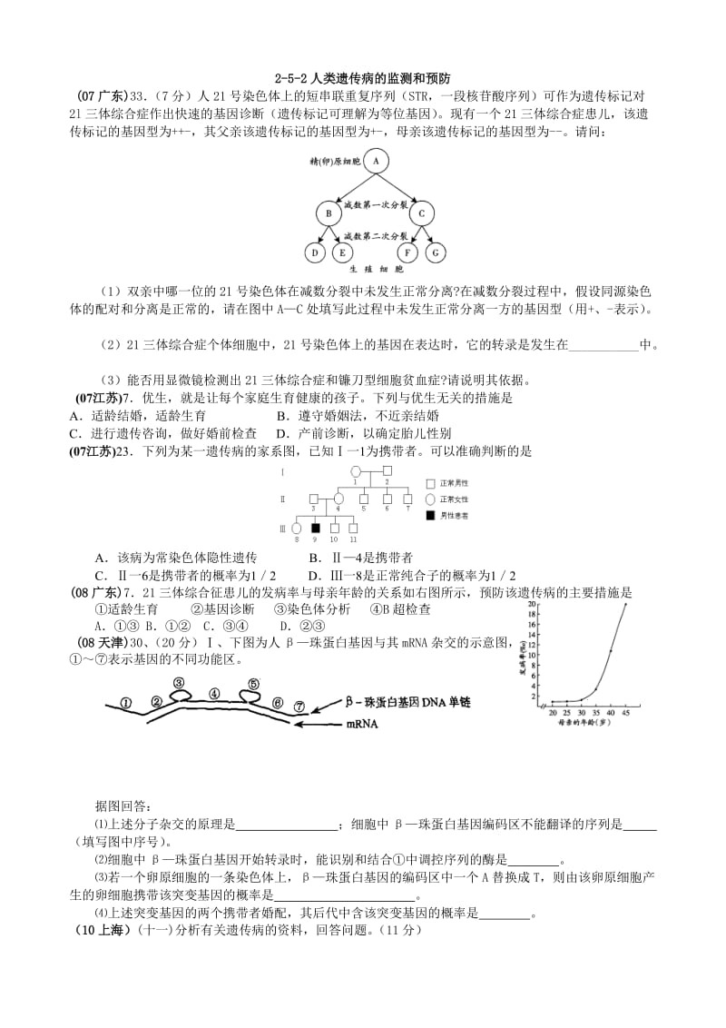 2015安徽高考复习-人类遗传病的监测和预防.doc_第1页