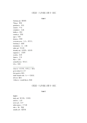 上教2012版(深圳廣州沈陽用)《英語(七年級上冊)》Unit3詞匯表.doc