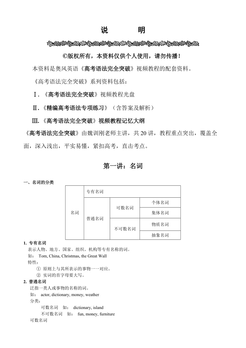 《高考语法完全突破记忆大纲》第1讲：名词.doc_第1页