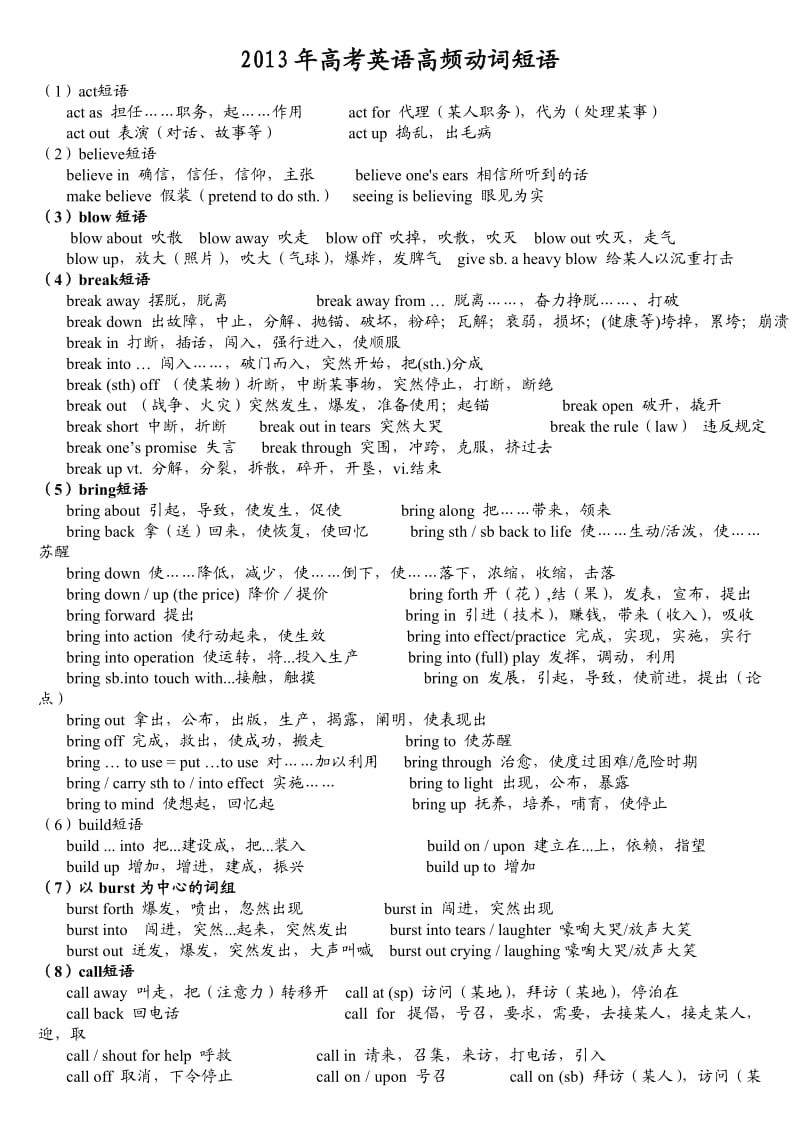 整理2012高考英语高频动词短语.doc_第1页