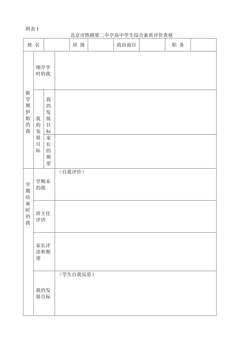 北京市铁路第二中学高中学生综合素质评价表格.doc_第1页