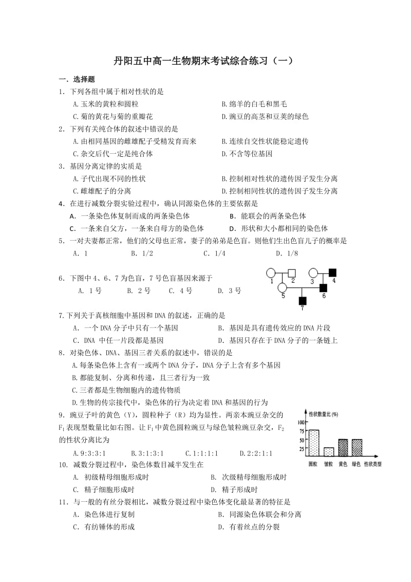 高一生物期末复习一(必修2).doc_第1页