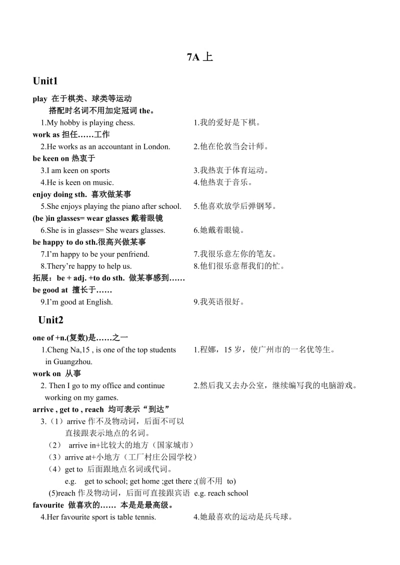 广州英语(上海牛津版)短语句型大全(含例句及翻译)七年级上.doc_第1页