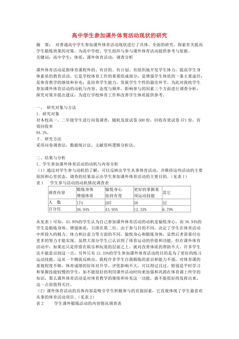 高中体育教学论文高中学生参加课外体育活动现状的研究.doc_第1页