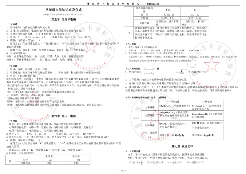 八年级电学知识点及公式.doc_第1页