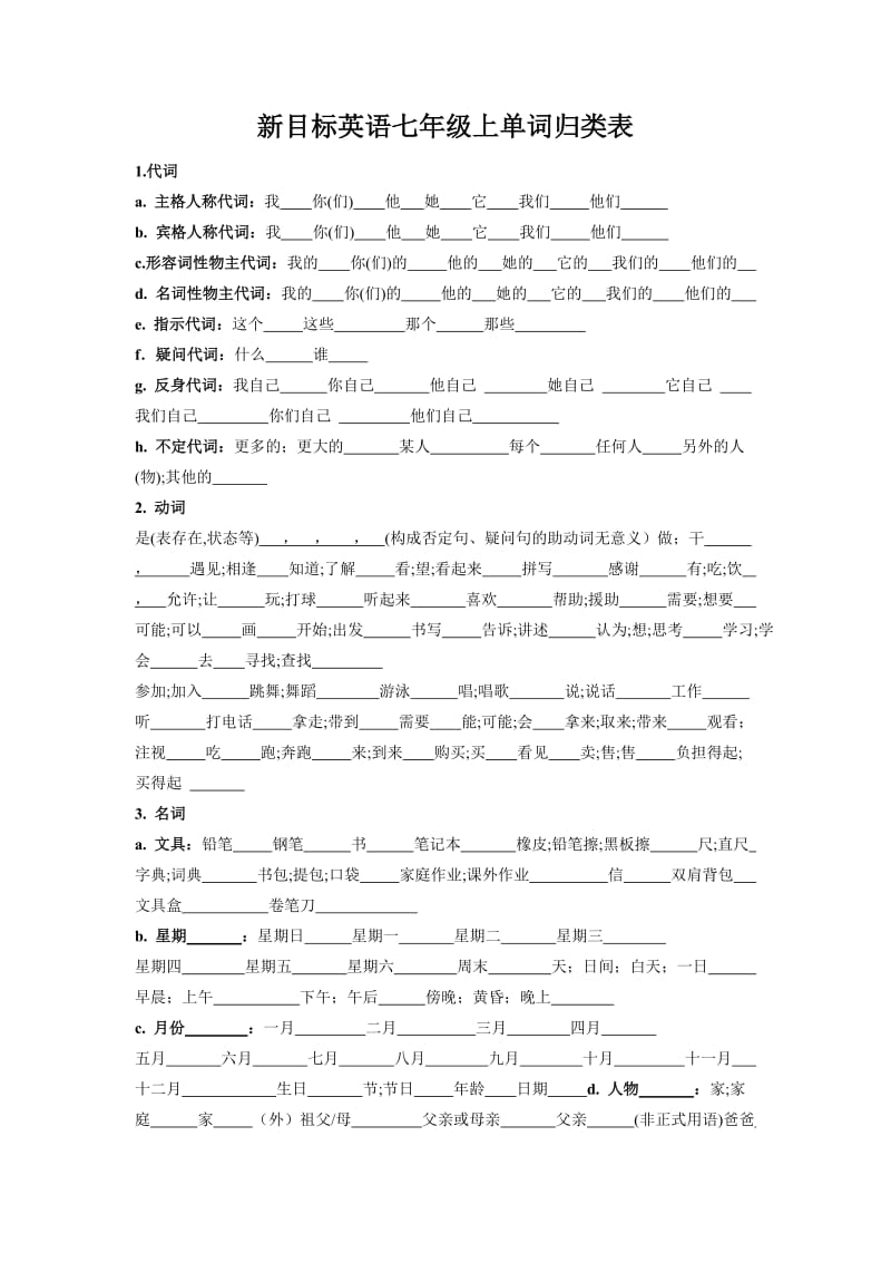 新目标英语七年级上单词归类表.doc_第1页